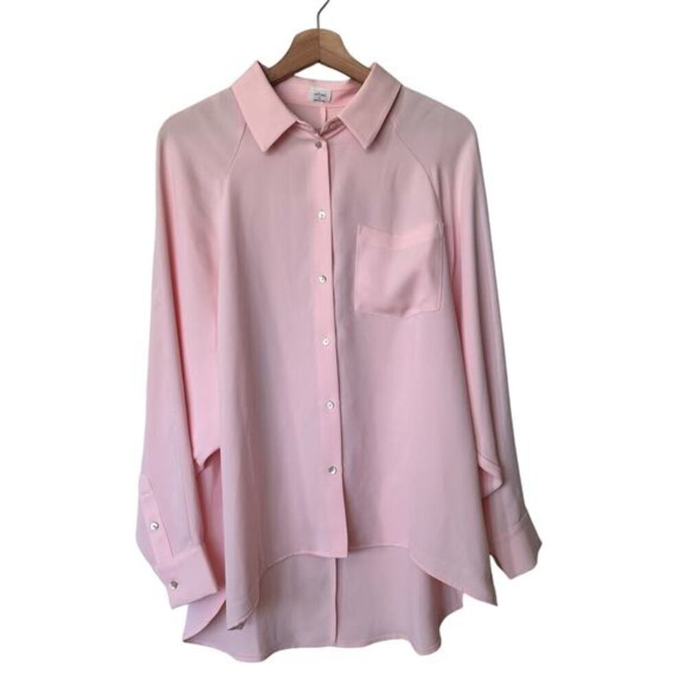 Aritzia Pale Pink Silk-Like Button Front Blouse